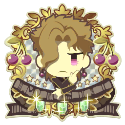 A sticker of Kakyoin from the game Pitter Patter Pop. He is doing his iconic pose, and instead of green everything has a brown tone to it.