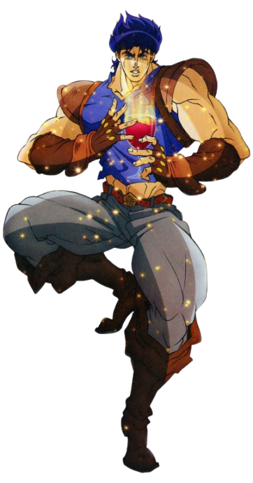 Pixel art of Jolyne and Jotaro from Jojo's Bizarre Adventure. Their stands Star Platinum and Stone Free are in blue behind them.